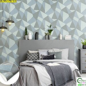 วอลเปเปอร์ลายกราฟิกสีเทาสลับฟ้าอ่อน