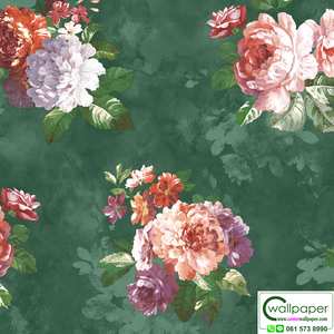 วอลเปเปอร์ลายดอกไม้สีม่วง พื้นสีน้ำตาลอ่อน No.52510-2