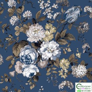 วอลเปเปอร์ลายดอกไม้ พื้นสีน้ำเงิน