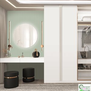 วอลเปเปอร์ลายไม้ระแนงสไตล์โมเดิร์น สีเขียวอ่อน