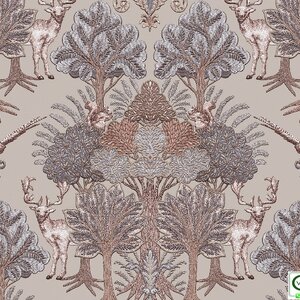 วอลเปเปอร์ลายต้นไม้ กวางนกกระรอก พื้นสีเทาเข้ม