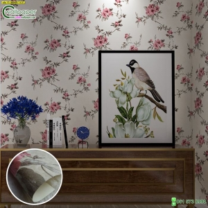 วอลเปเปอร์ติดผนังสีพื้น ลายดอกชบา สีชมพู