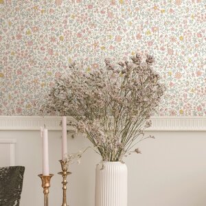 วอลเปเปอร์ห้องนั่งเล่นลายดอกไม้สีพาสเทล