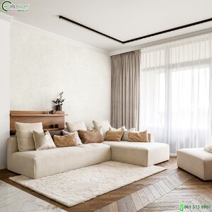 วอลเปเปอร์ห้องนั่งเล่น ลายปูนเปลือยสีขาวครีม