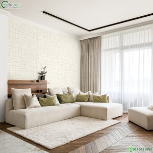 วอลเปเปอร์ห้องนั่งเล่น ลายเส้น พื้นหลังสีครีม