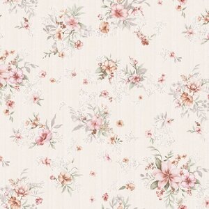 วอลเปเปอร์ลายดอกไม้สีชมพู พื้นสีขาว