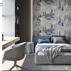 วอลเปเปอร์ห้องเด็ก หน้ากว้าง 1 เมตร ลายแลนด์มาร์ค