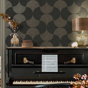 วอลเปเปอร์ติดผนังลายกราฟฟิคโมเสค สีดำทอง