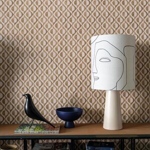 วอลเปเปอร์ติดผนังลายวงกลม สีชมพู น้ำตาลทอง