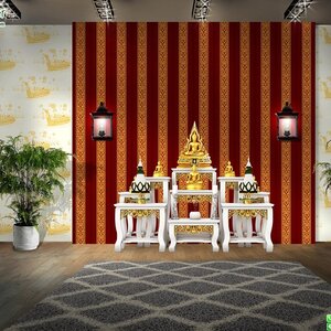 วอลเปเปอร์ลายไทยราคาถูกลายไทยพื้นแดง