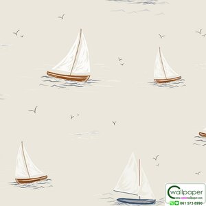 วอลเปเปอร์ห้องเด็ก ลายเรือใบพื้นสีน้ำตาล No.7950-2