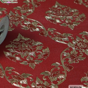 wallpaper ลายไทย ดอกพุดตาล สีแดง-ทอง