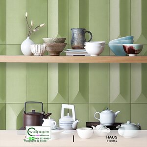 วอลเปเปอร์หน้ากว้างโมเดิร์นสีเขียว No.61050-2