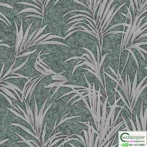 วอลเปเปอร์ลายใบไม้สีเงิน พื้นสีเทาฟ้า