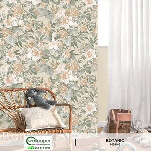 วอลเปเปอร์ลายดอกไม้ สีส้มโอรสพื้นครีม No.74019-2