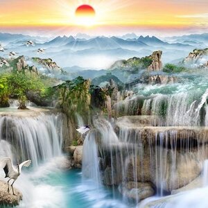 วอลเปเปอร์ปริ้นต์ติ้งลายน้ำตกมงคล JWT-25