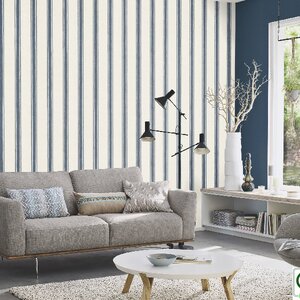 วอลเปเปอร์ลายทางสีน้ำเงิน พื้นสีขาว