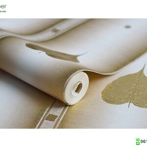 วอลเปเปอร์ติดผนังลายไทย ลายใบโพธิ์สีทอง