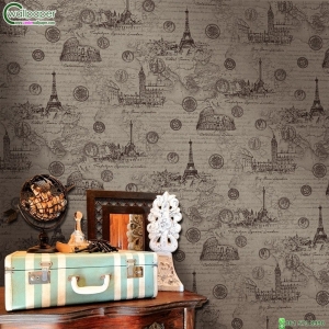 Wallpaper ลายตึก สัญลักษณ์ประเทศสีน้ำตาล