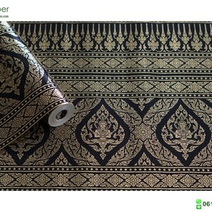 วอลเปเปอร์ติดผนังลายไทย ลายกรวยเชิงสีดำ