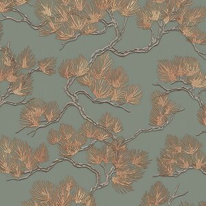 วอลเปเปอร์แท็กเจอร์เนื้อผ้า ลายใบไม้สีทอง พื้นหลังสีเขียว