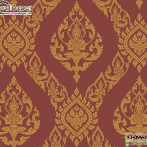 wallpaper ลายไทยห้องพระ ลายเทพพนมสีแดงอ่อน