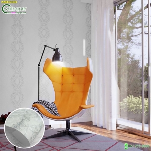 วอลเปเปอร์ลายไทยหลุยส์ สีขาว-เงิน