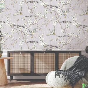 วอลเปเปอร์ติดผนังลายดอกไม้วินเทจสีน้ำตาลอ่อน