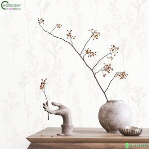 วอลเปเปอร์ติดผนังลายใบไม้สีขาว