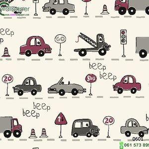 วอลเปเปอร์ห้องเด็ก ลายรถการ์ตูนสีดำ