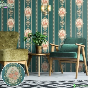 วอลเปเปอร์ติดผนังลายทางดอกไม้คลาสสิค