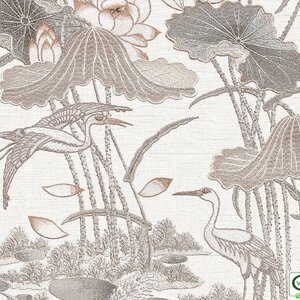 วอลเปเปอร์ลายใบบัว นก พื้นสีเทา