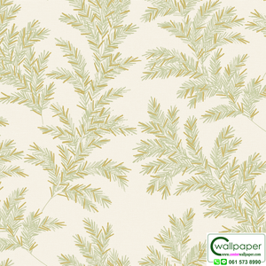 วอลเปเปอร์ลายใบไม้ สีเขียวอ่อนปนสีทอง No.70520-3