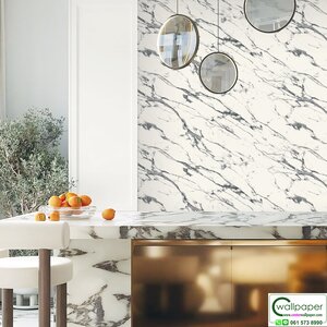 วอลเปเปอร์ลายหินอ่อนพื้นสีขาว ลายสีเทาดำ No.88645-3