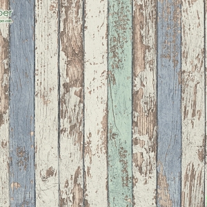 Wallpaper ลายไม้ระแนงฟ้า เขียว ขาว