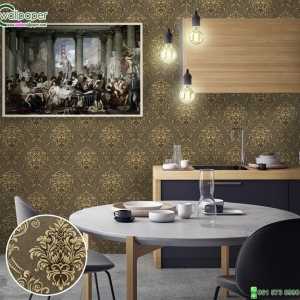 วอลเปเปอร์ติดผนังลายหลุยส์ พื้นน้ำตาล