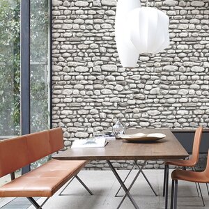 วอลเปเปอร์ห้องนั่งเล่น ลายหินกรวดสีขาวเทา