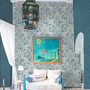 วอลเปเปอร์ติดผนังลายช้าง สีฟ้า