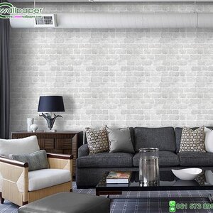 วอลเปเปอร์ติดผนัง ราคาถูก ลายอิฐสีเทาอ่อน