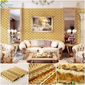 วอลเปเปอร์ติดผนังลายพัดเล็กสีทอง