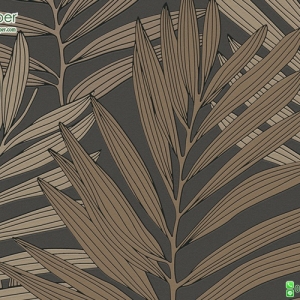 วอลเปเปอร์ติดผนังลายใบไม้ สีน้ำตาลพื้นดำ