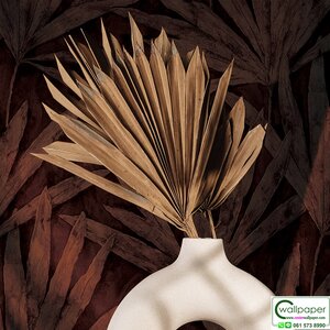 วอลเปเปอร์ลายใบไม้ สีน้ำตาลแดง No.9458-2