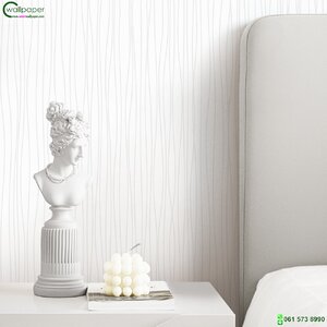 วอลเปเปอร์หน้ากว้าง 1 เมตร ลายเส้นสีเงิน พื้นหลังสีขาว