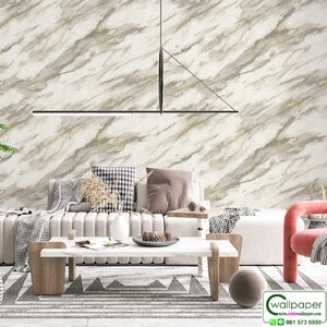 วอลเปเปอร์ห้องนอนลายหินอ่อน สีเทาขาว