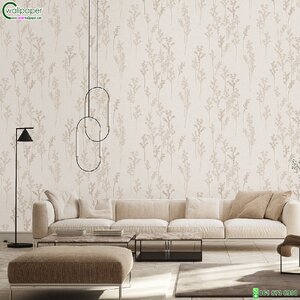 วอลเปเปอร์ติดผนังลายใบไม้สีน้ำตาลอ่อน