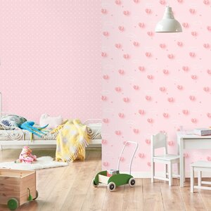 วอลเปเปอร์ติดผนังหน้ากว้าง 1 เมตร ลายหัวใจ พื้นสีชมพู