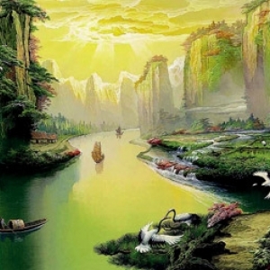 ภาพวิวแม่น้ำ ภูเขา นก