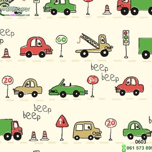 วอลเปเปอร์ห้องเด็ก ลายรถการ์ตูนสีครีม