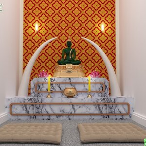 วอลเปเปอร์ลายไทยราคาถูก ลายประจำยามพื้นแดง