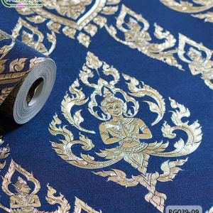 wallpaper ลายไทย เทพพนม สีน้ำเงิน-ทอง